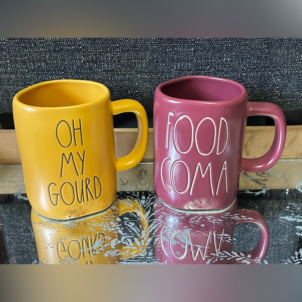 Rae Dunn “Food Coma” and “Oh My Gourd” large coffee mugs